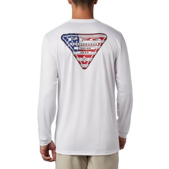 Columbia PFG Terminal Tackle Country Triangle Long Sleeve, Sudaderas Blancos Para Hombre | 039487-QL